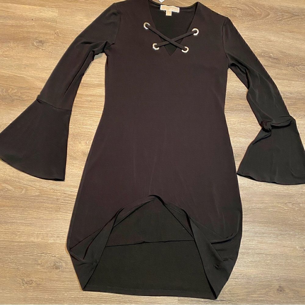 JET BLACK MICHAEL KORS FIT&FLARE DRESS-GROMMET CRISS CROSS STRAPS S NWT - Picture 8 of 16